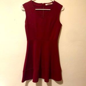 Burgundy Retro Pleated Fit and Flare Skater Dress